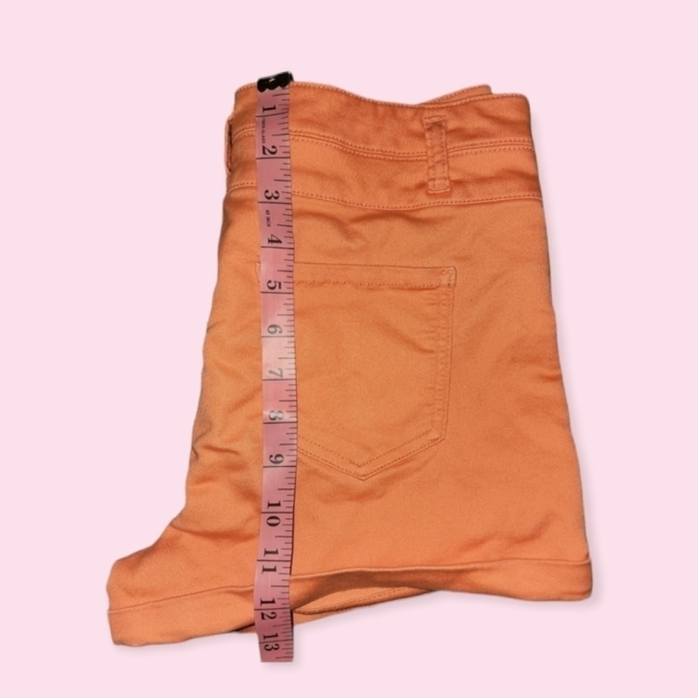 Y2K High Rise Double Button Shorts Size 8 | Bright Coral Colorful Cuffed Hem - Picture 4 of 4